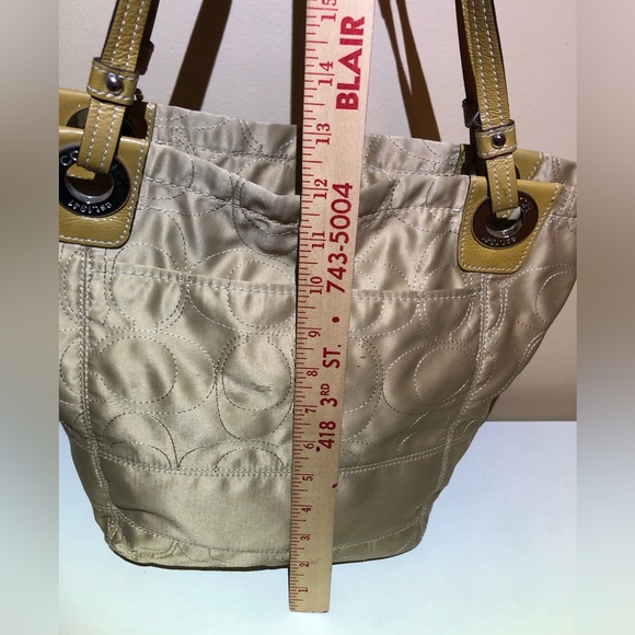 Authentic Coach Matte Gold Fabric Satchel with Shoulder Straps, Zipper Close - Picture 15 of 15